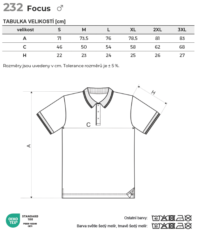 232 Focus polokošile pánská Tabulka velikostí